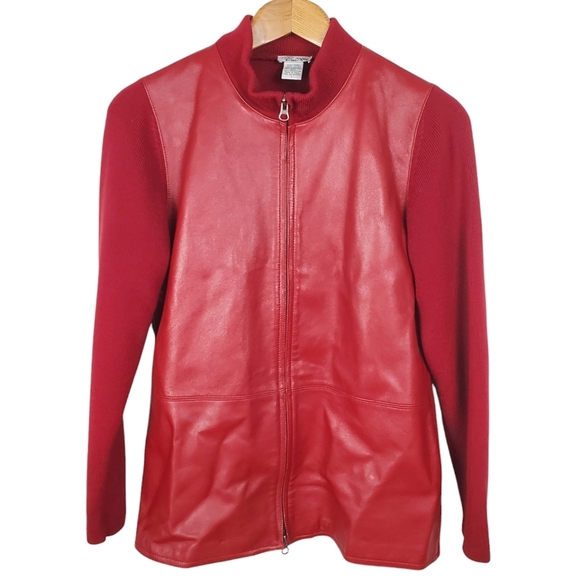 Birch Hill Women's Leather & Wool Zip Jacket. Red. LG - Picture 1 of 11
